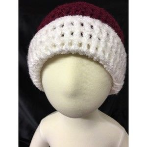 Hat-Baby Beanie Crochet Baby Hat Maroon with White Trim